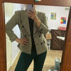 Madyva Made in Italy Women Tan/Black Wool Blend Houndstooth Blazer Size 44